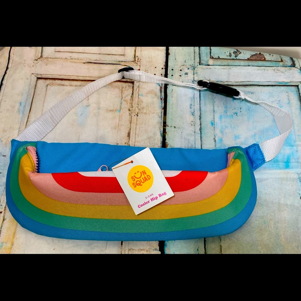 Sun Squad Rainbow 2 Can Cooler Hip Bag New